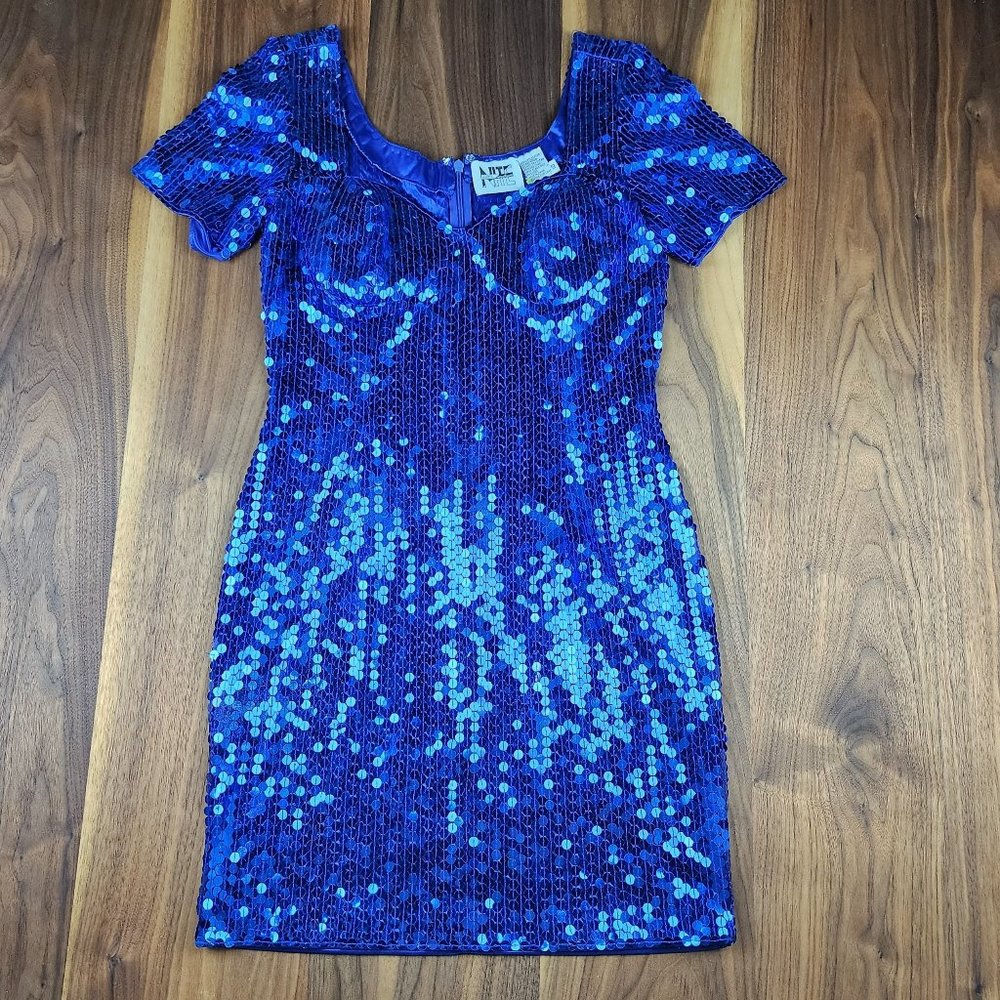 1980s Niteline Blue Sequin Dress